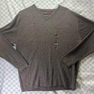 NEW Perry Ellis Sweater Mens XL Rye Heathered Cotton Ribbed V-Neck Pullover